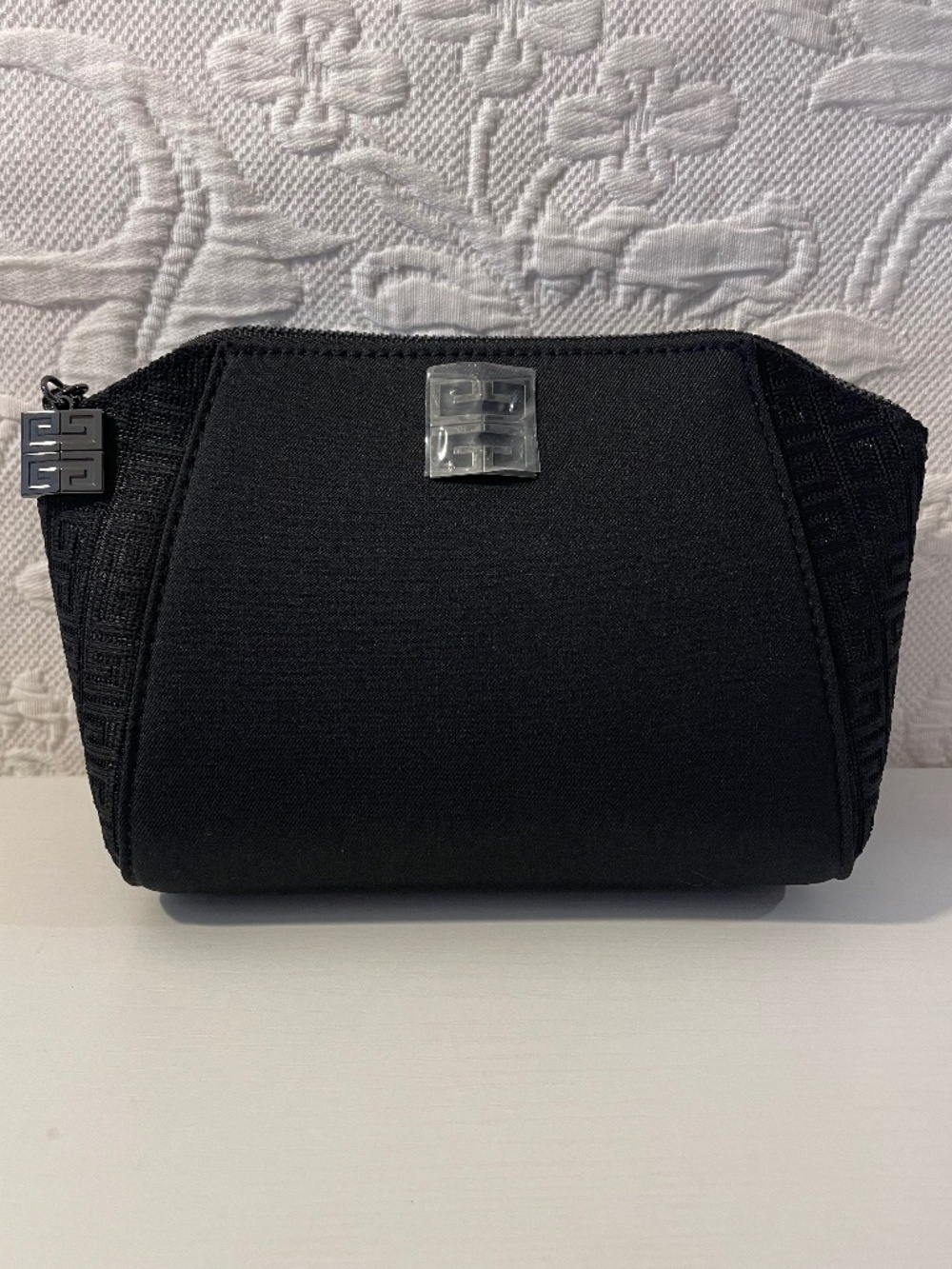Givenchy Parfums Black Textured Pouch Beauty Bag w/ Black Metal Zipper Pull